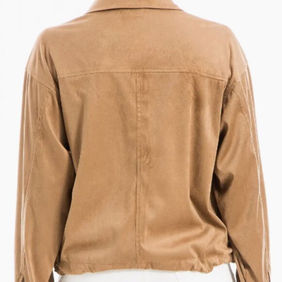 MAX STUDIO Faux Suede Bomber Jacket Vicuna (Camel Tan Color) SZ LARGE NEW - Picture 5 of 8